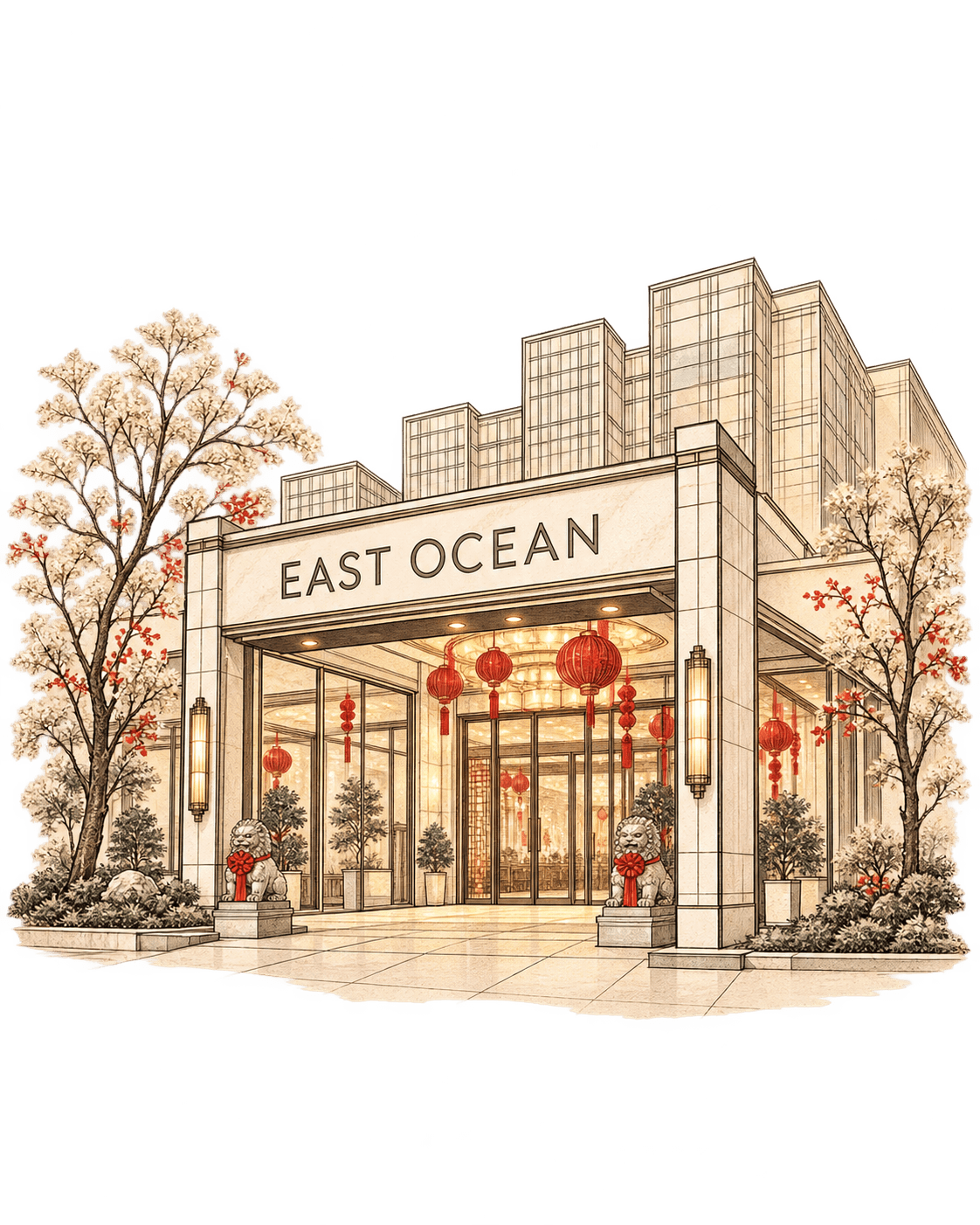 Illustration of the East Ocean Palace entrance