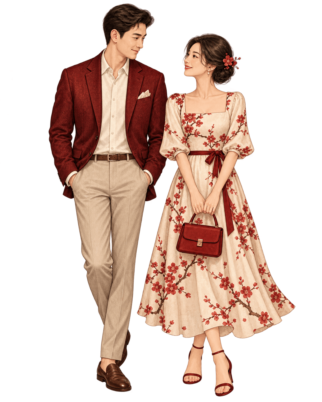 Illustration of a couple dressed smart casual